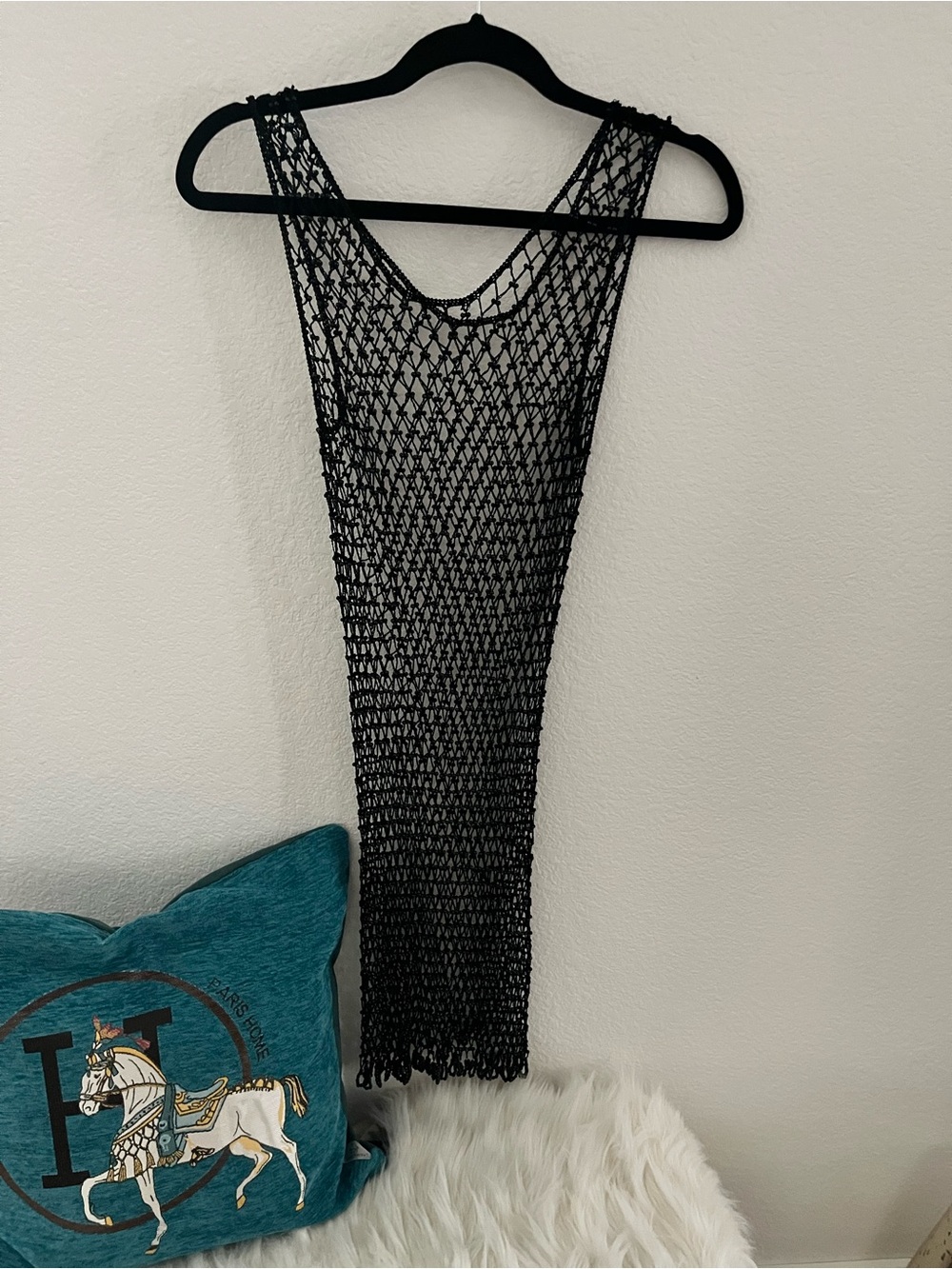 Black Open-Beaded Sleeveless Cover-Up Dress swimsuit